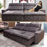 Sofá Retrátil/Reclinável Islândia 2,50m Suede Velut Bege c/ Molas no Assento – King House