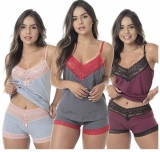 Kit com 3 Baby Dolls Keeping In Love Algodão