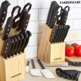 Conjunto de 22 peças de facas e utensílios de cozinha Nunca precisa afiar Farberware de aço inoxidável de alto carbono, preto