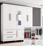 Guarda-roupa Casal com Espelho 6 Portas 4 Gavetas – Araplac Viseu Glass