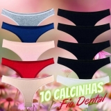 Kit 10  Fio Dental Try Basics Algodão Cotton Básica Lisa Moda Lingerie