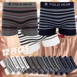 Kit 12 cuecas sem costura listrada polo wear sortido