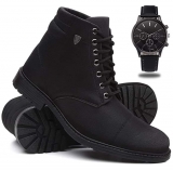 Bota Coturno Masculino Casual Conforto Cano Médio + Relógio