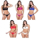 Kit com 5 Conjuntos de Microfibra Strappy Lingerie Cores variadas