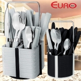 Conjunto de Talheres Varanda Gourmet Rattan, 24 peças, Preto, Euro