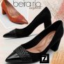 Scarpin BEIRA RIO Bico Fino Salto Bloco Detalhe Macramê Preto ou Caramelo