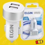 Carregador USB Veicular 12V, 2 Saídas 2.1 A, 10 W, Elgin, 46RCV2USB000, Branco