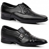 Kit 2 Pares Sapato Sociais Em Couro Polo State Premium Preto