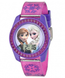Disney Relógio digital infantil Frozen com Elsa e Anna no mostrador, revestimento roxo, alça rosa confortável, fácil de afivelar, seguro para crianças – Modelo: FZN3598