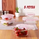 Conjunto de Potes de Vidro Herméticos com 5 unidades Tamanhos Diferentes – Casual Home