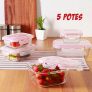Conjunto de Potes de Vidro Herméticos com 5 unidades Tamanhos Diferentes – Casual Home