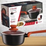 Panela 18 cm ColorStone de alumínio com antiaderente e tampa de vidro, Terracota, ALU8457-TC, Euro Home