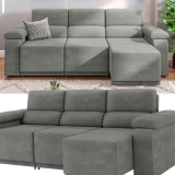 Sofá Retrátil Desmontável Suede 2,10m 3 Lugares Fox Cinza