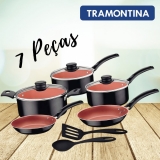 Jogo de Panelas Tramontina Turim Preta e Cobre Antiaderente Starflon Max 7 Peças