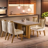 Conjunto Sala de Jantar Mesa Tampo MDF e Vidro e 4 Cadeiras Lottus
