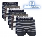 Kit 10 Cuecas Boxer Polo Wear Listrada Sortida