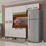 Armário de Cozinha Completa Nala 4 Peças 10 Portas 2 Gavetas Ripado / Nogueira / Off White