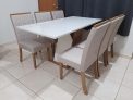 Conjunto Sala de Jantar Mesa 160cm Tampo MDF com Vidro 6 Cadeiras Juanita Casa 812