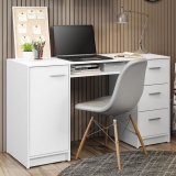 Escrivaninha Mesa para Computador Madesa Alaska 3 Gavetas 1 Porta – Branco