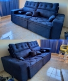 Sofá Austin 2,22m Retrátil, Reclinável com Molas no Assento e Almofadas, Tecido Suede