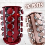 Porta Temperos Condimentos Inox 20 Potes Com Base Giratório (3 Cores)