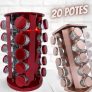 Porta Temperos Condimentos Inox 20 Potes Com Base Giratório (3 Cores)