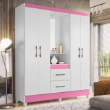 Guarda Roupas Casal com 4 Portas Capela Branco Branco/Rosa
