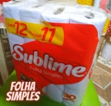 Papel Higiênico Sublime Folha Simples Neutro, Branco, 12 rolos