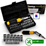 Jogo de Soquetes Ponteiras Titanium com Encaixe 1/4 Polegadas 41 Peças com Maleta
