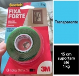 Fita Dupla Face 3M Scotch Fixa Forte Transparente – 24 mm x 2 m