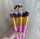 Kit 10 Pincéis Maquiagem Profissional Blush Pó ROSA