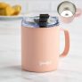 Goodful Caneca de viagem, isolamento de aço inoxidável, copo de café selado a vácuo de parede dupla com tampa à prova de vazamento, 400 ml, damasco