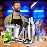Combo Coqueteleira 500ml 7 Itens De Inox (vip Balde De Gelo