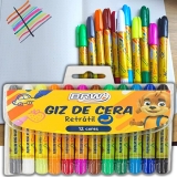 Giz de Cera Retrátil 12 Cores, BRW