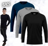Kit 3 Camisetas Manga Longa Masculinas Slim Algodão 30.1 Zaroc