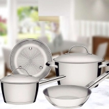 Conjunto de Panelas 4 Peças Tramontina Allegra em Aço Inox com Fundo Triplo e Tampas com Saída de Vapor