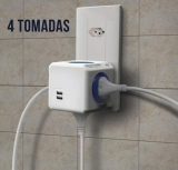 Multiplicador 4 Tomadas Bivolt + 2 USB 2.4A – PowerCube USB ELG – PWC-R4U, Azul e Branco
