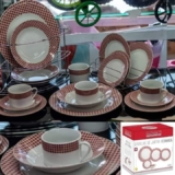 Aparelho de Jantar Chá 20 Peças Hauskraft – Porcelana Branco e Vermelho Redondo Fernanda