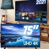 Smart TV LED 75″ 4K UHD 75AU7700 Samsung com Processador Crystal 4K, Tela sem limites, Visual Livre de Cabos, Alexa built in, Controle Único