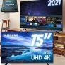 Smart TV LED 75″ 4K UHD 75AU7700 Samsung com Processador Crystal 4K, Tela sem limites, Visual Livre de Cabos, Alexa built in, Controle Único