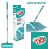 Rolo Adesivo Lavável com Cabo Extensível, remove poeira, pelos e fiapos, FLP7672, Flash Limp