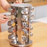 Porta Temperos Condimento Giratorio Inox Escovado com 20 Potes de Vidro