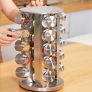 Porta Temperos Condimento Giratorio Inox Escovado com 20 Potes de Vidro