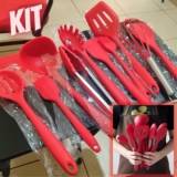 JG STORE Kit 10 Peças Jogo De Utensílios De Silicone Maciço Cozinha Inox Pegador Espátula Colher Concha Pincel (Preto)