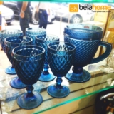 Jogo de Jarra e 6 Taças Diamond Azul Escuro