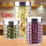 Conjunto com 3 Potes de Vidro transparente Bubble com Tampa Inox, VDR7047-3, Euro Home