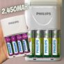 Carregador Philips de pilha recarregável AA e AAA inclui 4 pilhas AA 2.450mAh