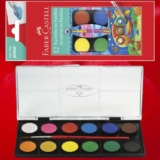 Aquarela em Pastilha com Pincel, Faber-Castell, 19.0012, 12 Cores