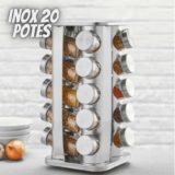 Porta Temperos Condimentos Inox 20 Potes Com Base Giratório (Inox)