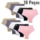 Kit 10 Calcinhas Cós Alto Microfibra Adulto Luxo CORES VARIADAS